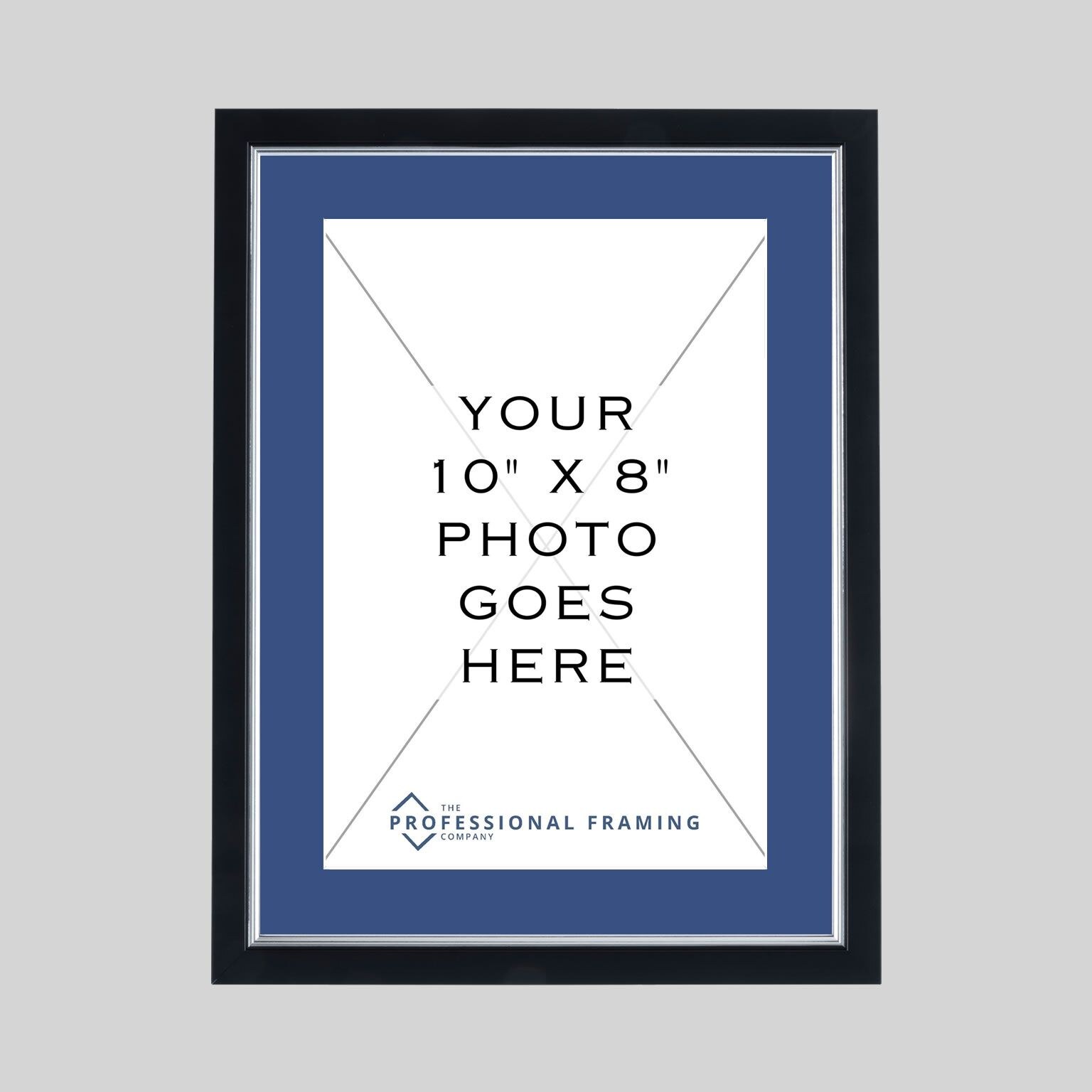 10x8-bs-p-sw12 10in x 8in Stylish Black & Silver photo frame with Royal Blue mount