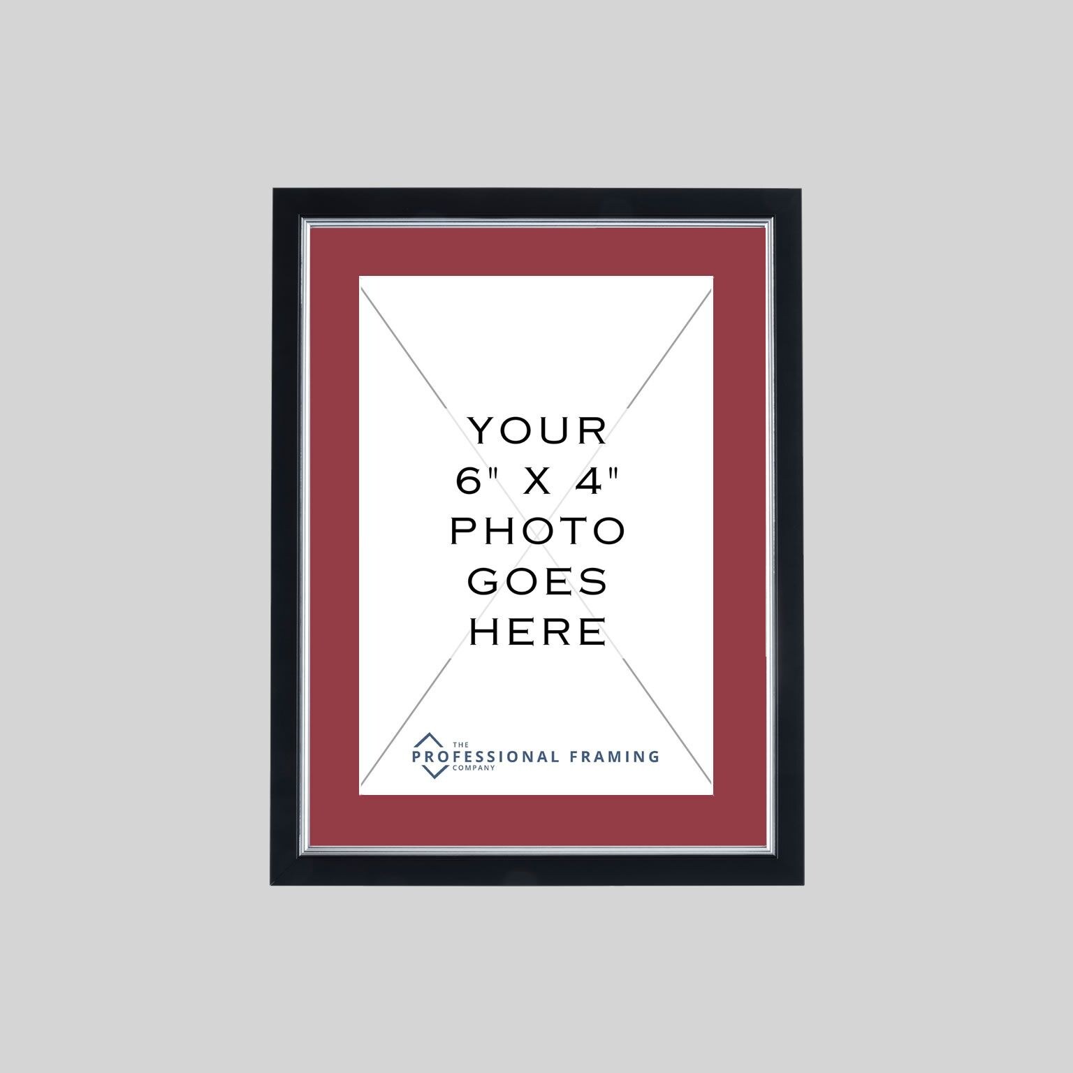 6x4-bs-p-sw18 6in x 4in Stylish Black & Silver Photo Frame with Crimson mount