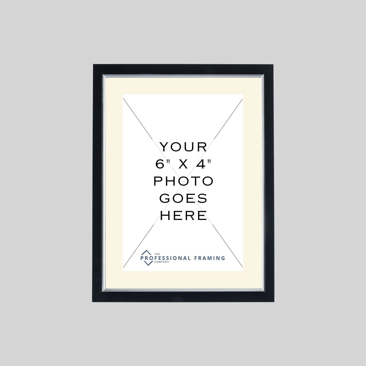 6x4-bs-p-sw21 6in x 4in Stylish Black & Silver Photo Frame with Antique White mount