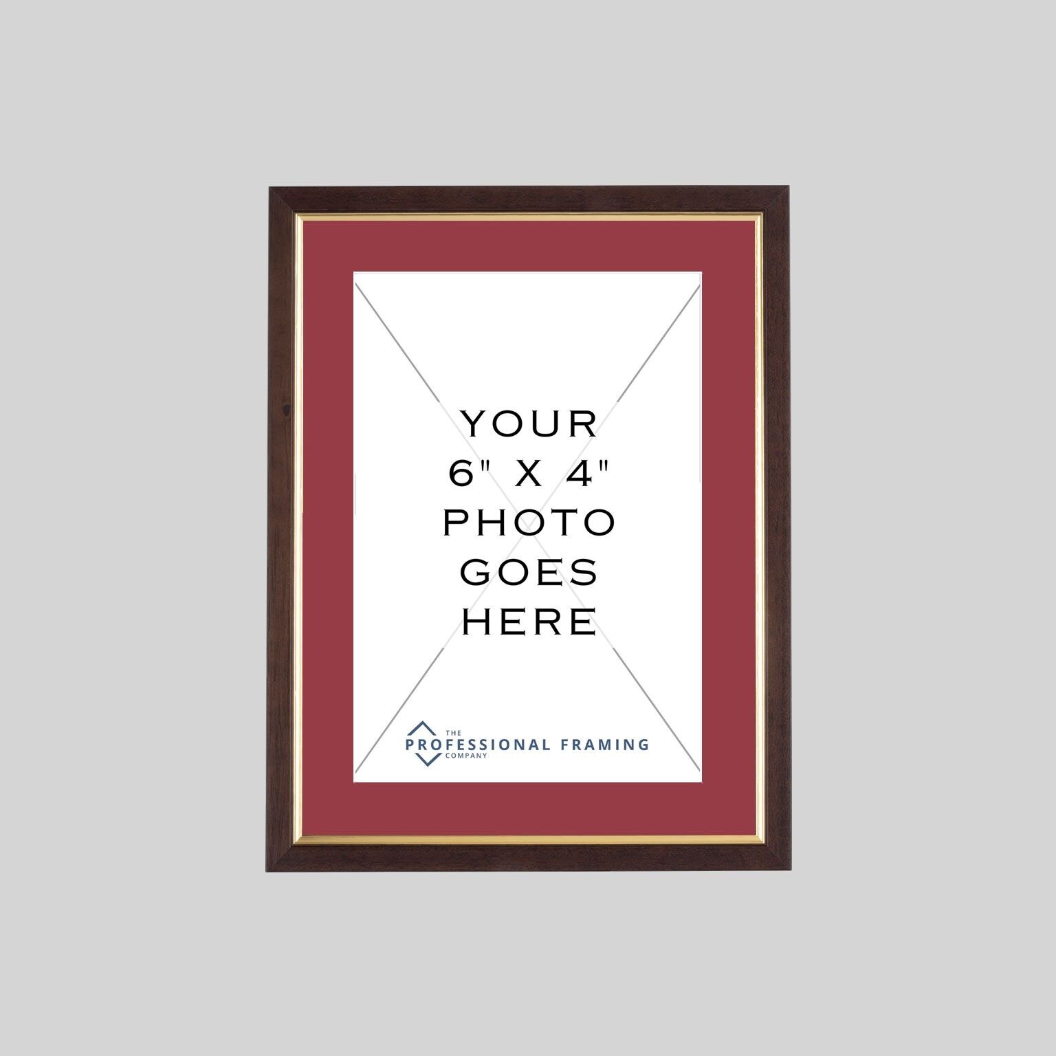 6x4-tg-p-sw18 6in x 4in Traditional Teak & Gold Photo Frame with Crimson mount