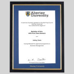 Abertay University graduation certificate frame