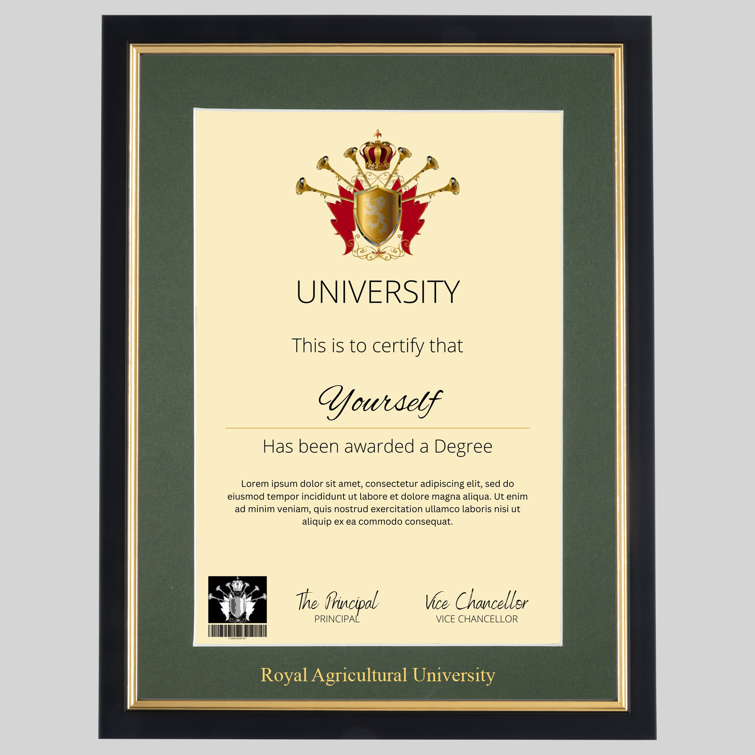 agri-bg-1536x1536 Royal Agricultural University A4 graduation certificate Frame in Black and Gold