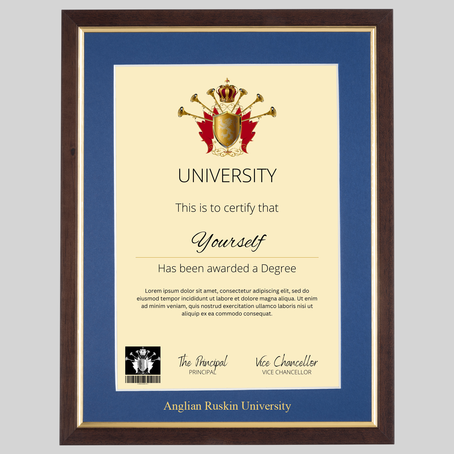 angrus-tg-1536x1536 Anglian Ruskin University A4 graduation certificate Frame in Teak and Gold