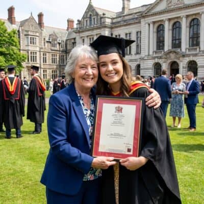 University graduation gift ideas for her — framed degree certificate and photo