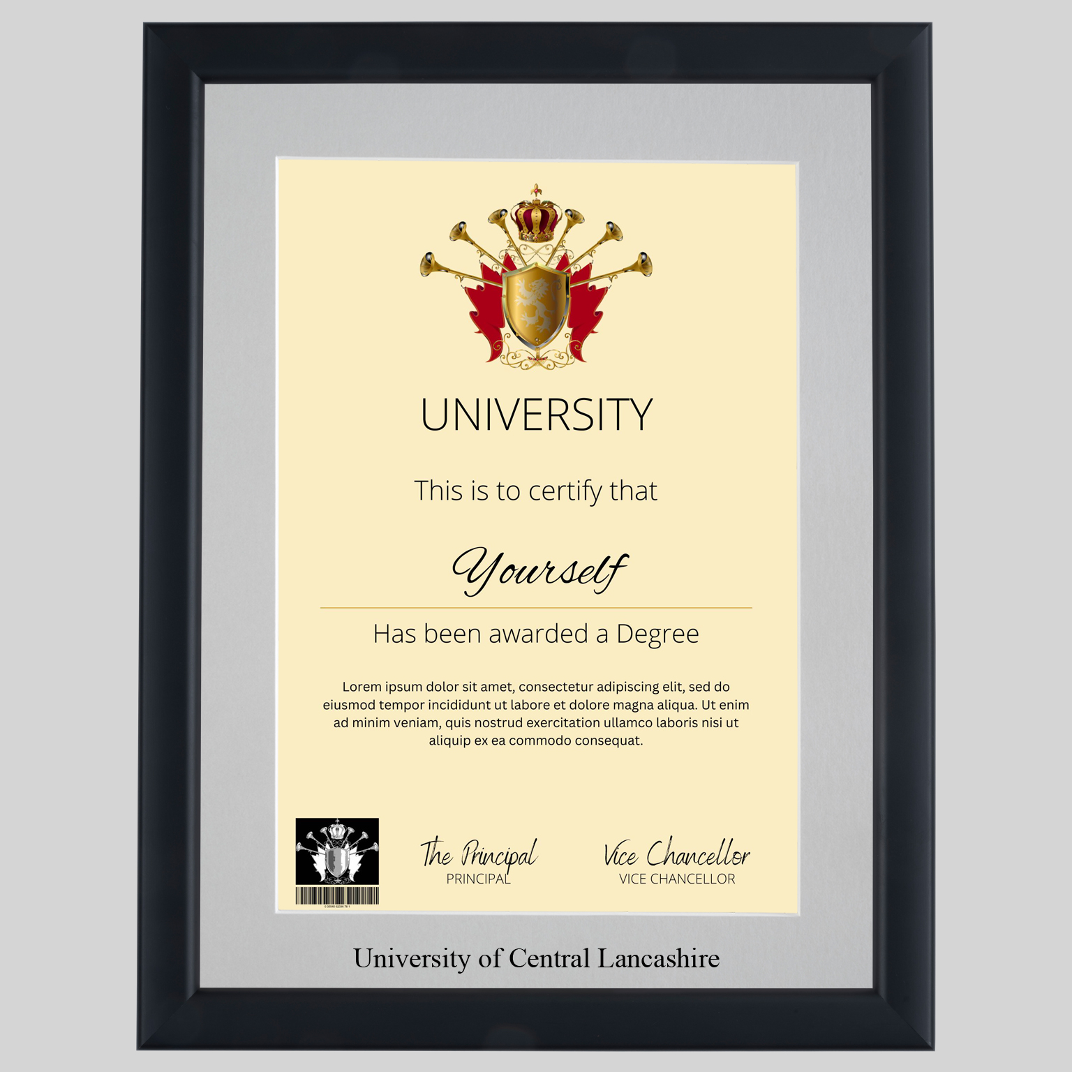 University of Central Lancashire A4 graduation certificate Frame in Contemporary