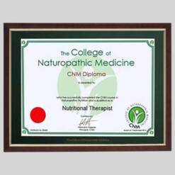 College Of Naturopathic Medicine certificate frame