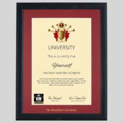 Alternative view of De Montfort University graduation certificate Frame