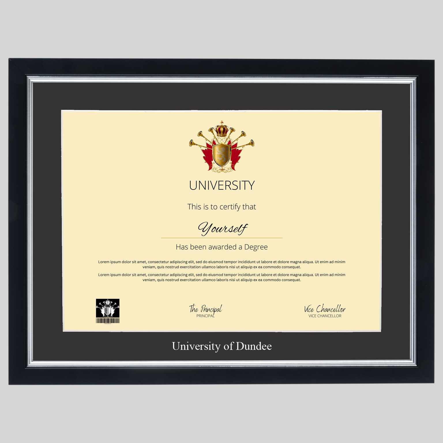 University of Dundee A4 graduation certificate Frame in Black and Silver