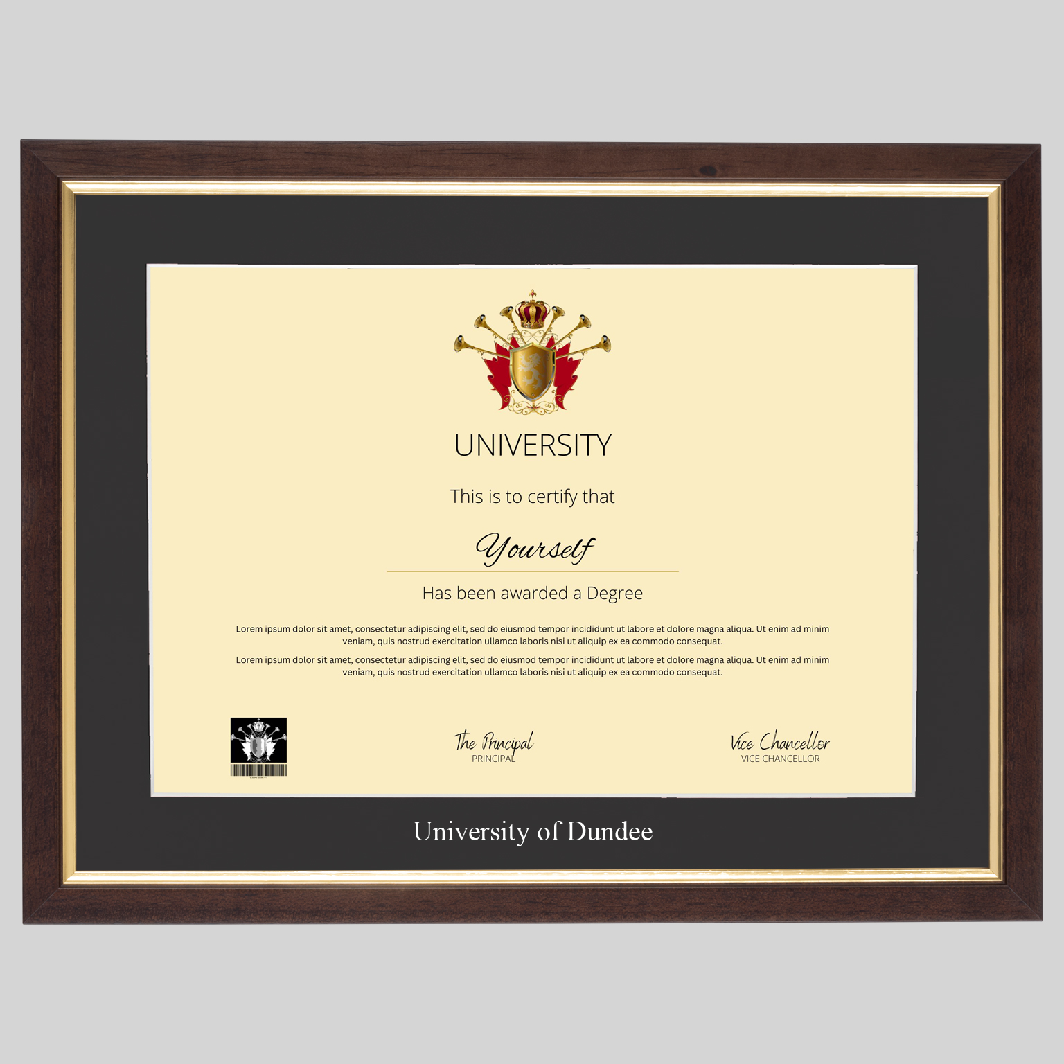 University of Dundee A4 graduation certificate Frame in Teak and Gold