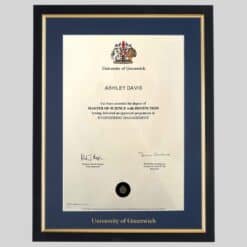 University of Greenwich Graduation Certificate Frame