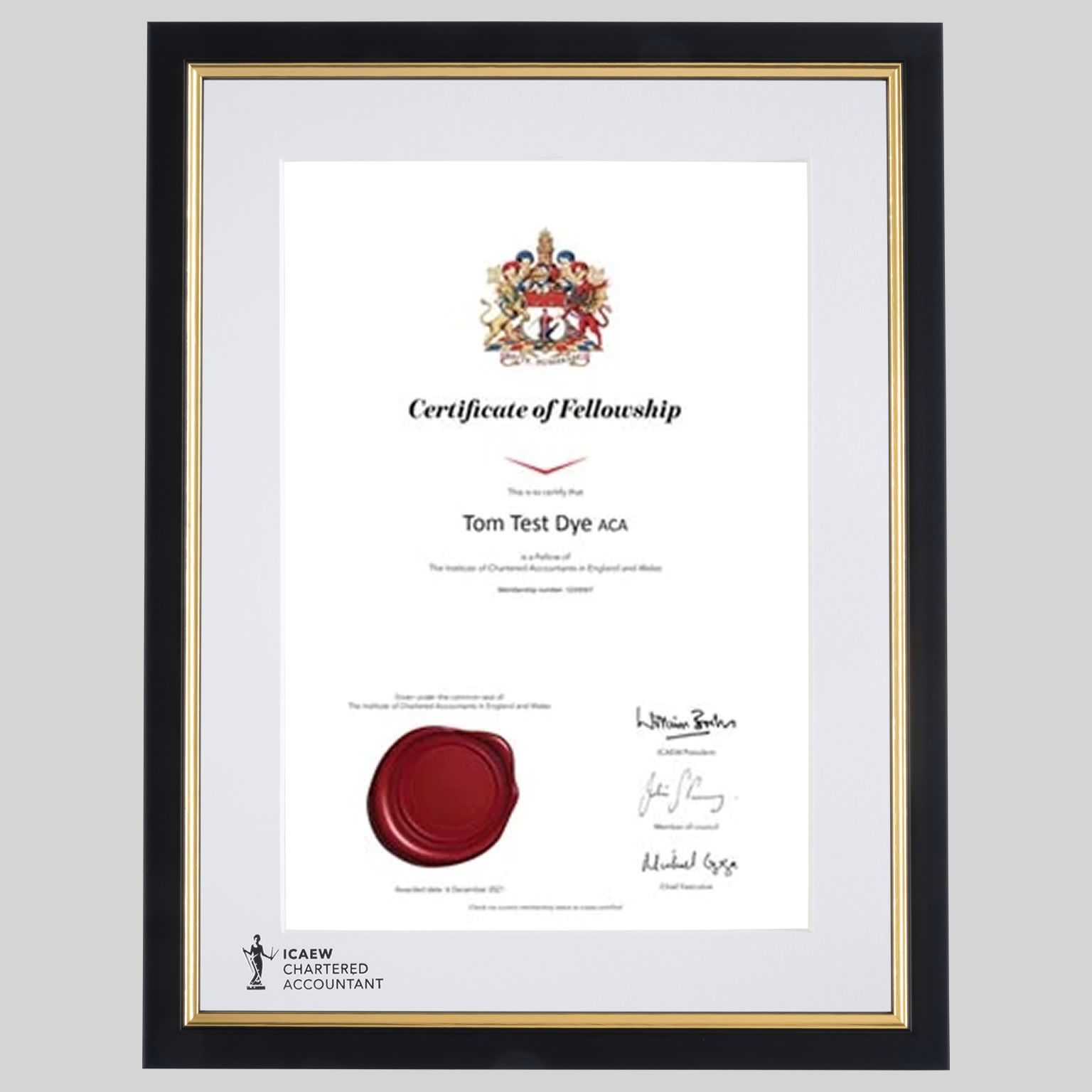 icaew-a4m-bg-1536x1536 ICAEW certificate frame - Classic Black and Gold
