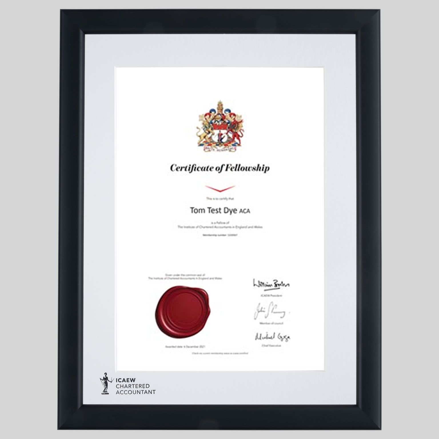 icaew-a4m-con-1536x1536 ICAEW certificate frame - Contemporary Matt Black