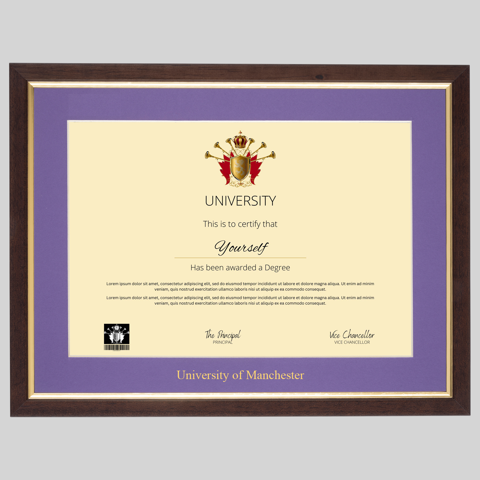 University of Manchester A4 graduation certificate Frame in Teak and Gold