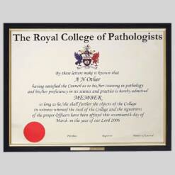 Royal College of Pathologists certificate frame