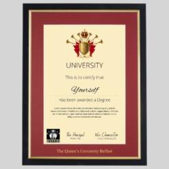 The Queen’s University Belfast graduation certificate Frame