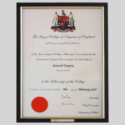 Royal College of Surgeons of England certificate frame