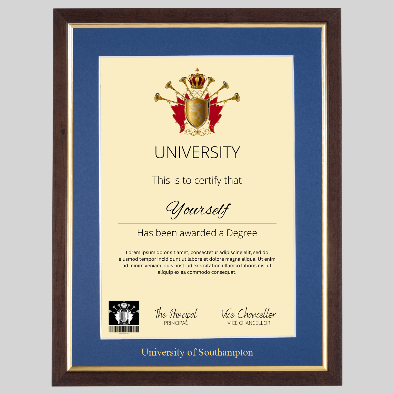 southton-tg-1536x1536 University of Southampton A4 graduation certificate Frame in Teak and Gold