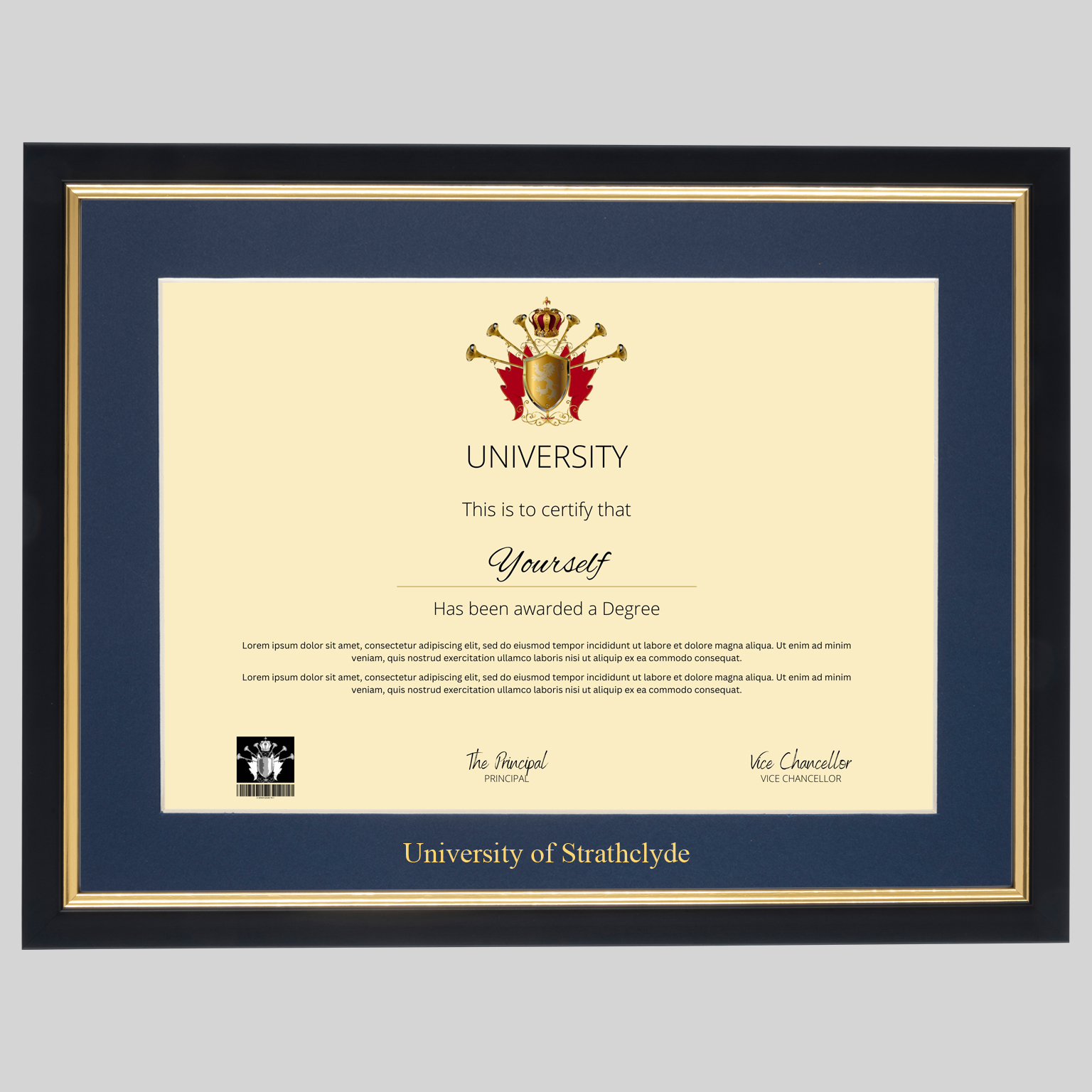 strath-bg-1536x1536 University of Strathclyde A4 graduation certificate Frame in Black and Gold