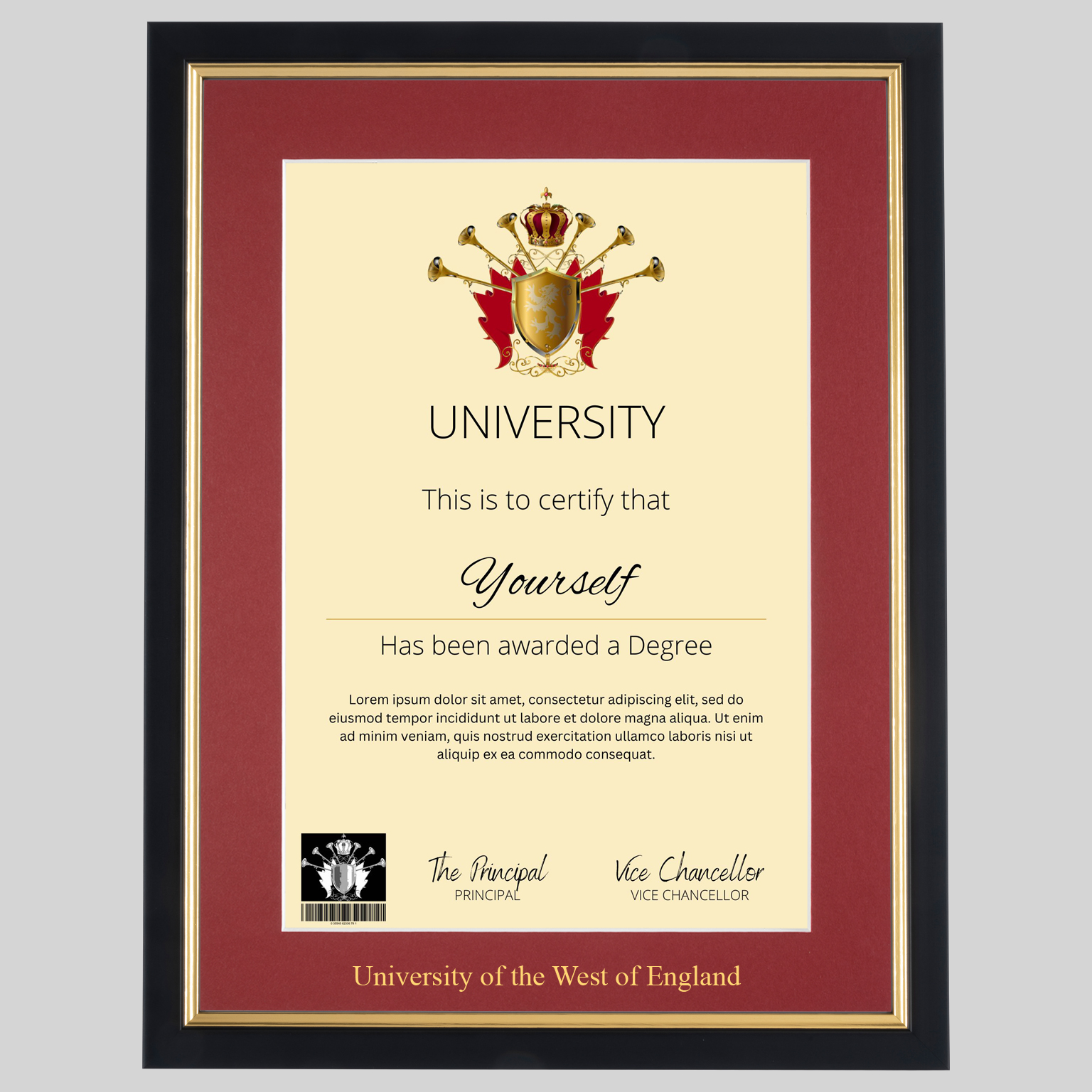 westeng-bg-1536x1536 University of the West of England A4 graduation certificate Frame in Black and Gold