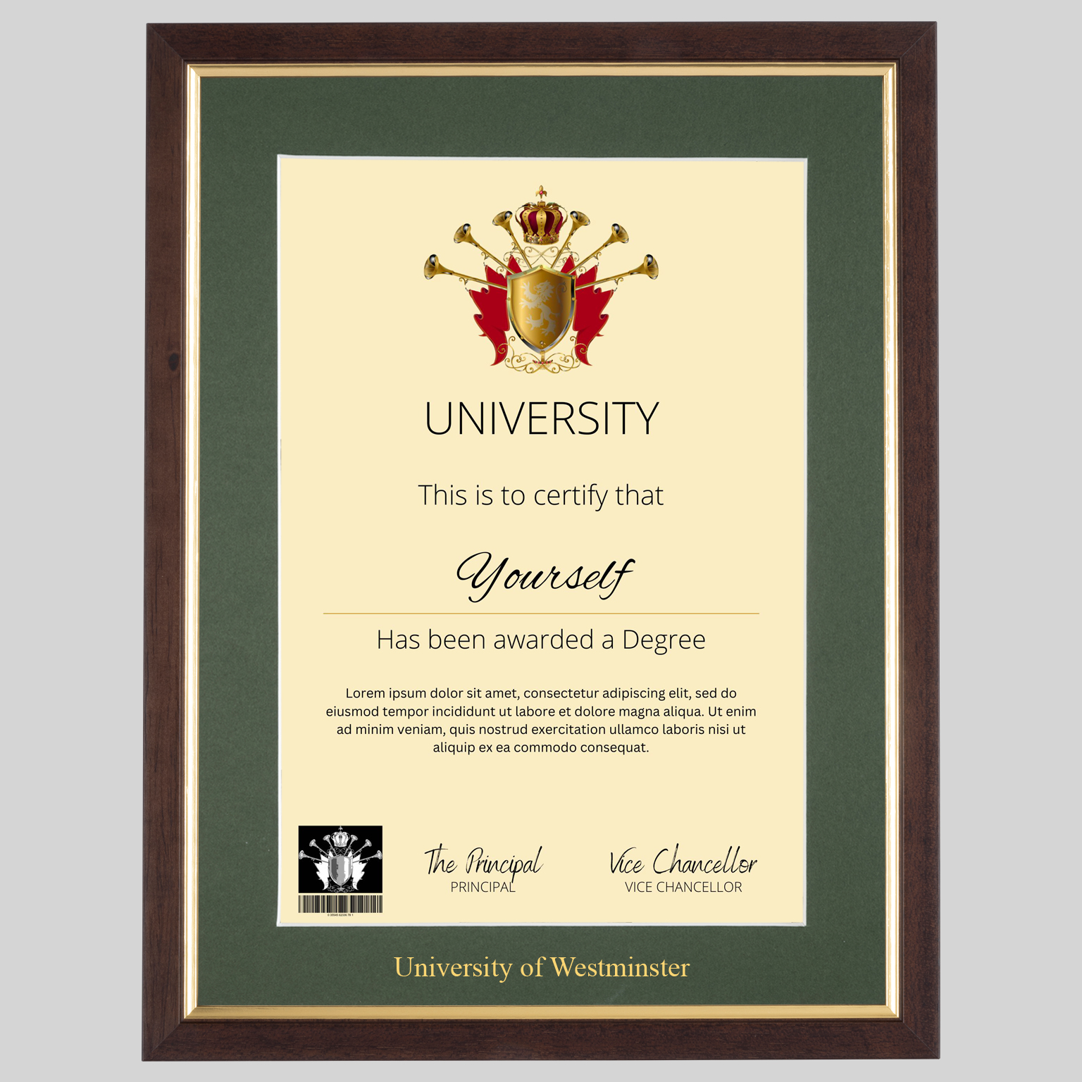 westmin-tg-1536x1536 University of Westminster A4 graduation certificate Frame in Teak and Gold