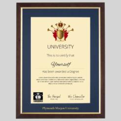 Plymouth Marjon University graduation certificate Frame