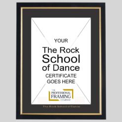 The Rock School Of Dance Black and Gold A4 Certificate Frame
