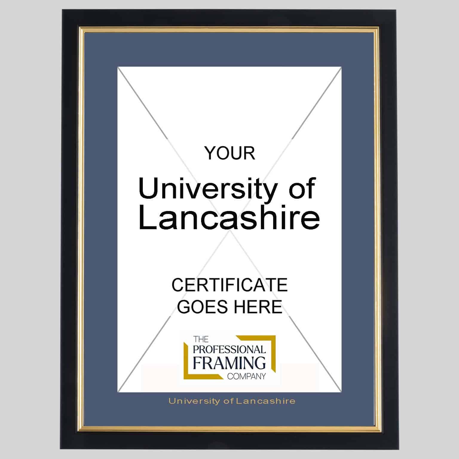 University Of Lancashire Black and Gold A4 Certificate Frame